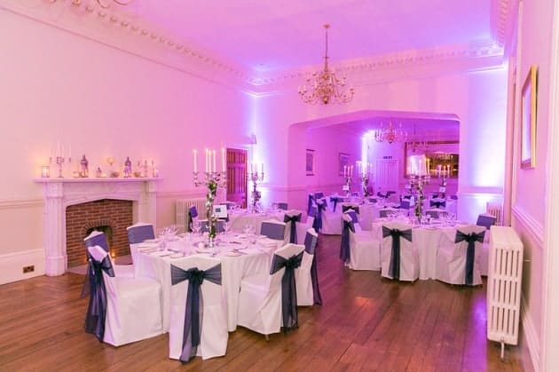 Banqueting hall lit in blue